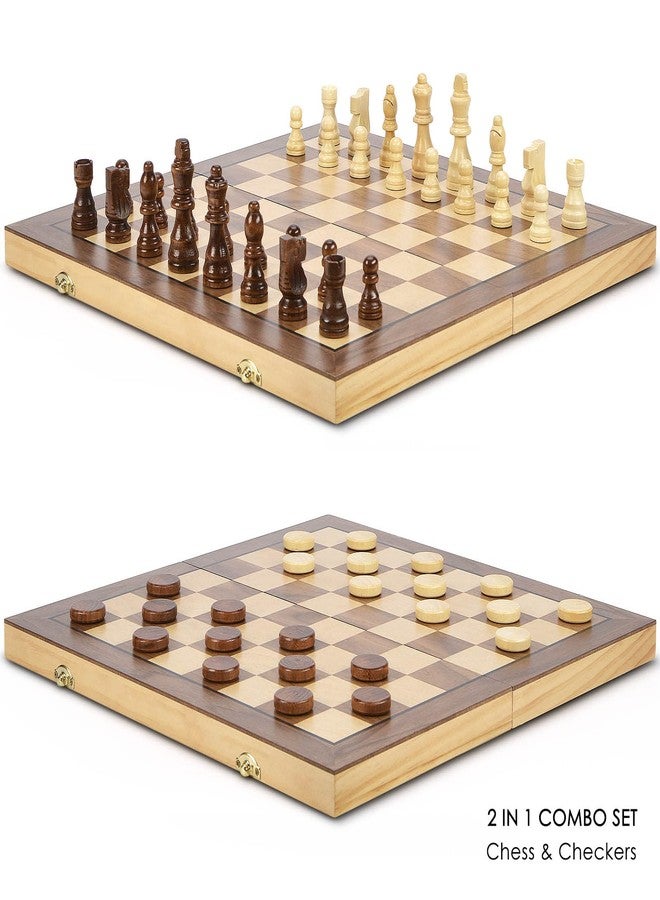 AMEROUS 15'' Magnetic Wooden Chess & Checkers Game Set -2 Extra Queens -24 Cherkers Pieces - Chessmen Storage Slots, Beginner Chess Set for Kids and Adults, Classic 2 in 1 Board Games - Image 2